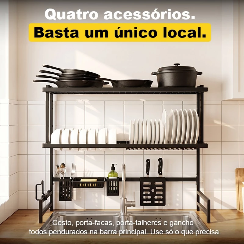 Barra frontal com cesto, porta-facas, porta-talheres e gancho pendurados