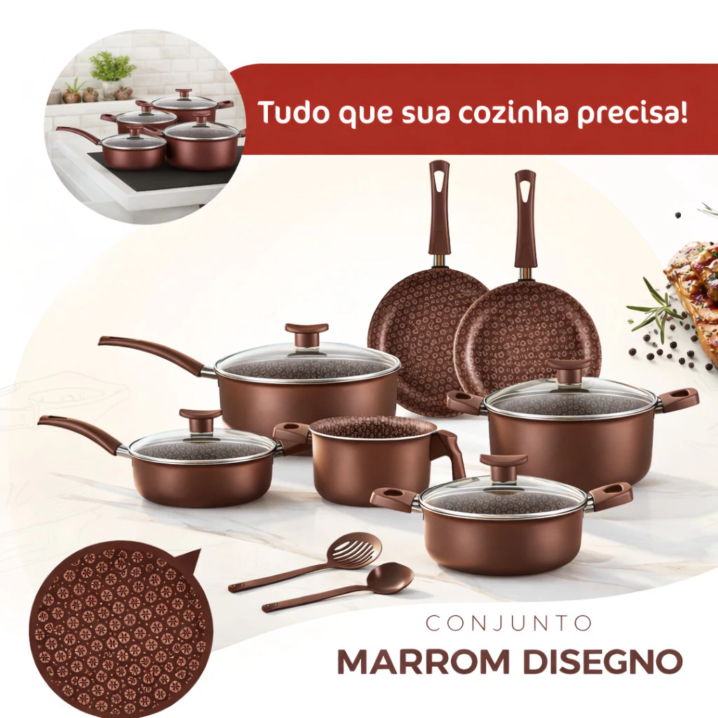 [🔥QUEIMA TOTAL] Jogo de 5 Panelas Marrom Disegno CERAMICA + INOX PREMIUM! — foto 2