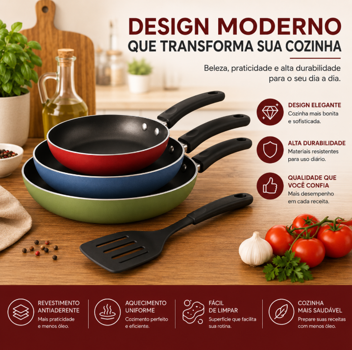 KIT 3 Frigideiras Antiaderentes INOX PREMIUM — foto 5