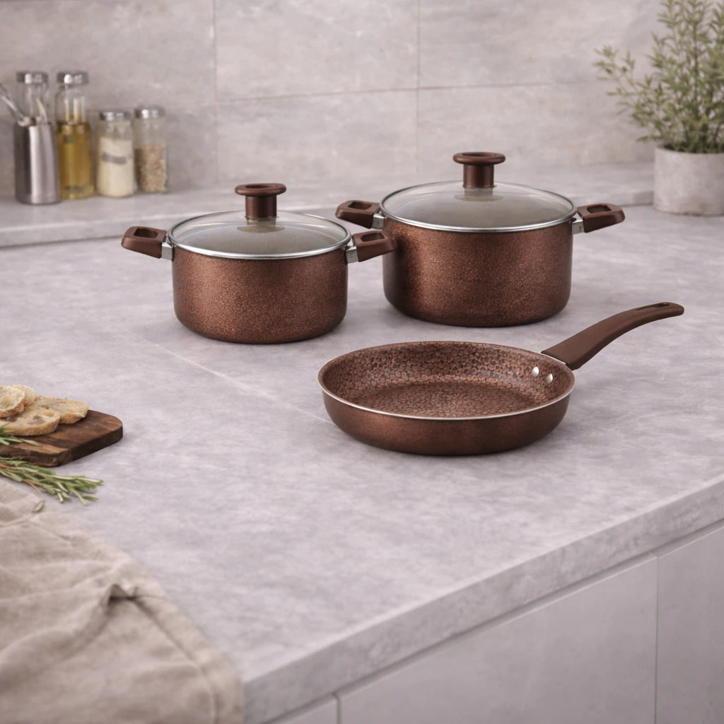 [🔥QUEIMA TOTAL] Jogo de 5 Panelas Marrom Disegno CERAMICA + INOX PREMIUM! — foto 3