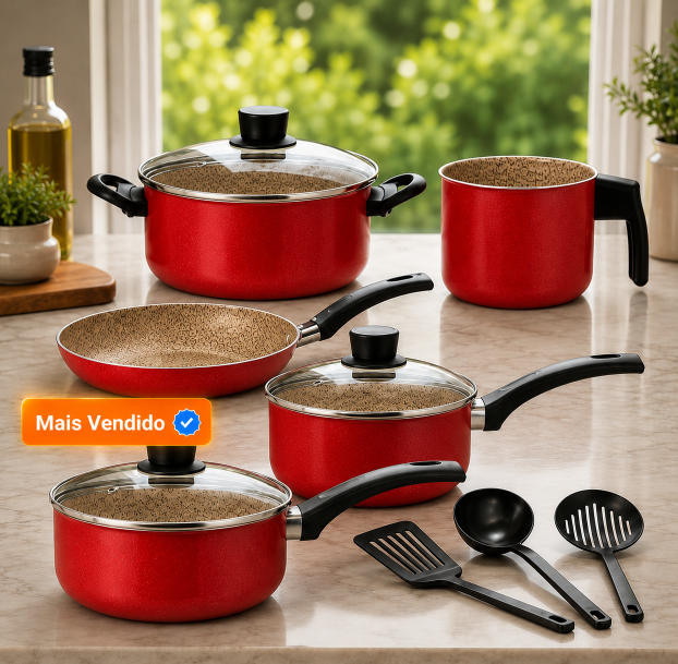 [🔥QUEIMA TOTAL] Jogo de 5 Panelas Vermelhas CERAMICA + INOX PREMIUM! — foto 2