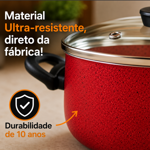 [🔥QUEIMA TOTAL] Jogo de 5 Panelas Vermelhas CERAMICA + INOX PREMIUM! — foto 3