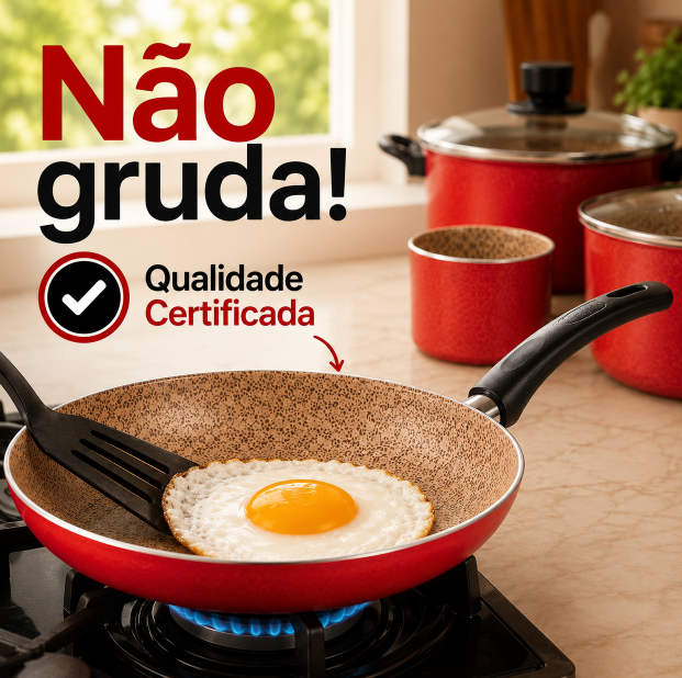 [🔥QUEIMA TOTAL] Jogo de 5 Panelas Vermelhas CERAMICA + INOX PREMIUM! — foto 4